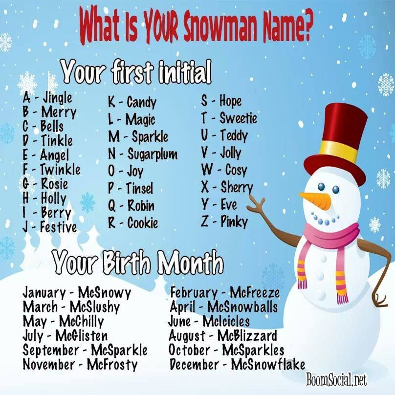 Holiday Party Names Ideas
 What is your Snowman name Christmas