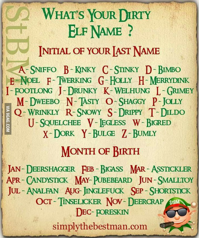 Holiday Party Names Ideas
 What s your dirty elf name 9GAG