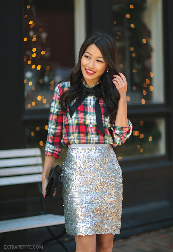 Holiday Party Outfit Ideas
 Plaid Bow Sequins Holiday office party outfit ideas
