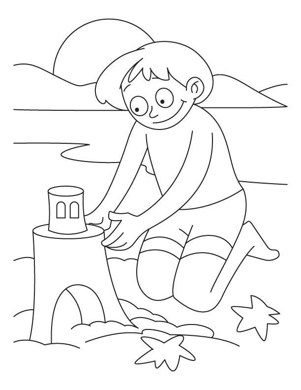 Home Coloring Pages For Boys Sumper
 A boy making castle with sand on the beach coloring pages