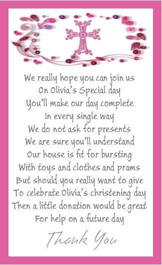How To Say No Gifts For Birthday Party
 50 x Mini Polite Christening Money for t poem by