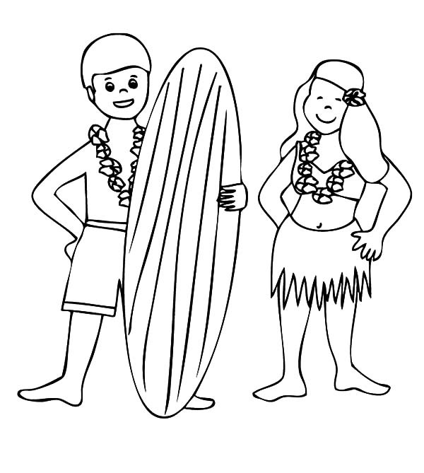 Hula Girl Coloring Sheet
 Surfer Boy And Hula Girl Coloring Pages Coloring Sky