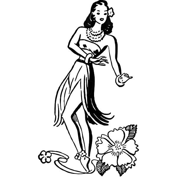 Hula Girls Coloring Pages
 Hawaiian Hula Girl Dancer and a Hibiscus Flower Coloring
