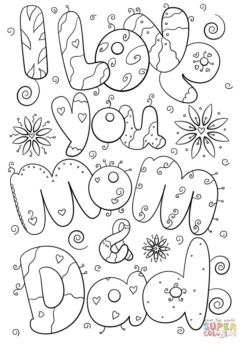 I Love Mom Coloring Pages
 I Love You Mom and Dad coloring page