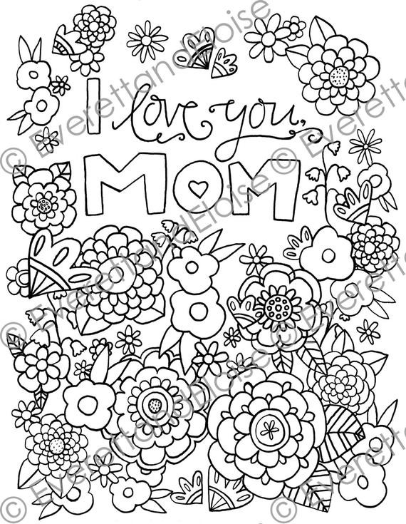 I Love Mom Coloring Pages
 Digital Download I Love You Mom Coloring Page