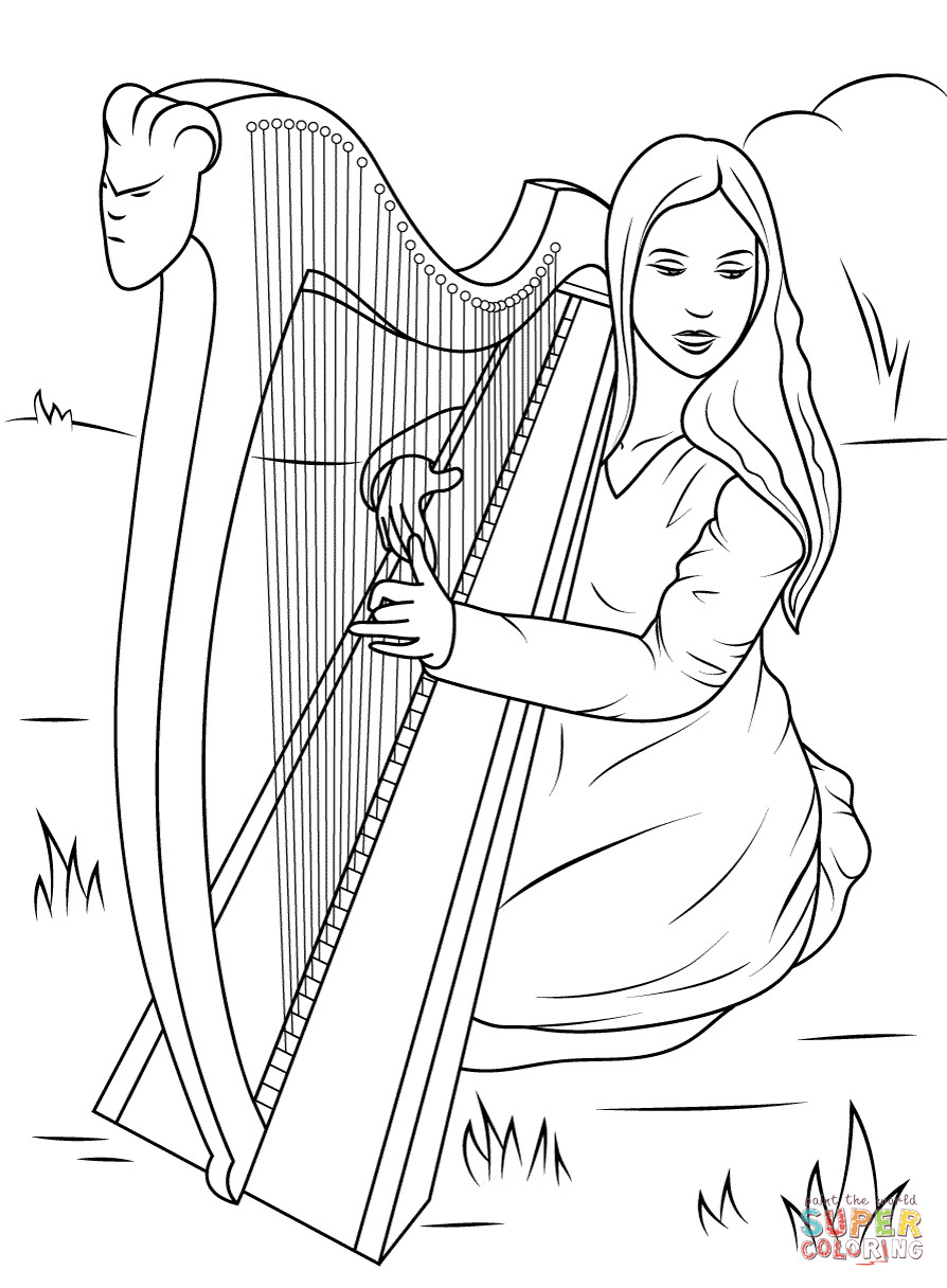 Irish Girl Coloring Pages
 Girl Playing Celtic Harp coloring page