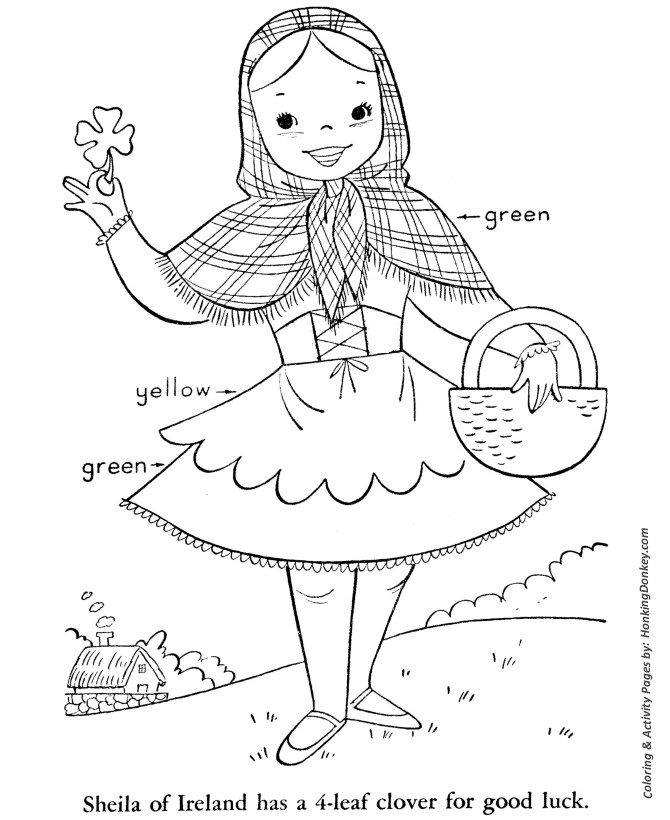 Irish Girl Coloring Pages
 St Patrick s Day Coloring Pages Irish girl with shamrock