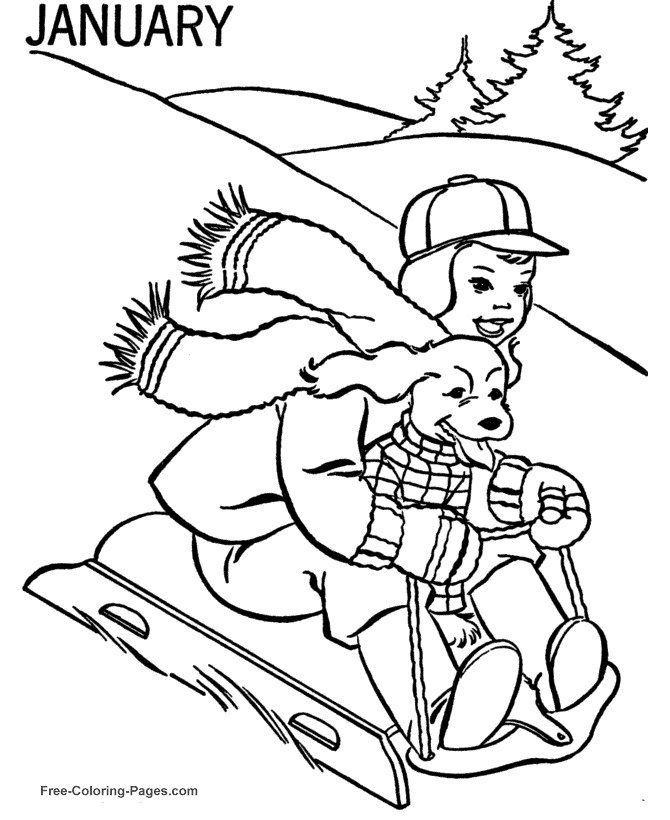 January Coloring Pages Free Printable
 Winter Coloring Pages January Sledding 07
