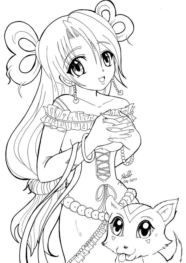 Kawaii Cat Girl Coloring Pages
 nice Cute Anime Kitten Coloring Pages free Download