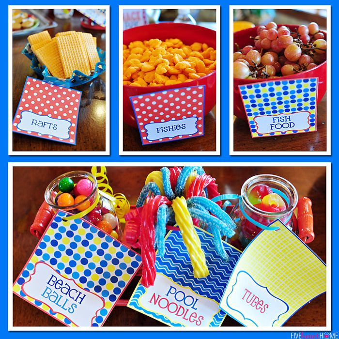 Kid Pool Party Food Ideas
 beach ball food label 6th Birthday Pool Party