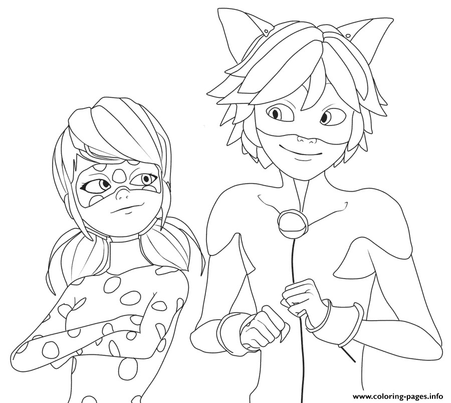 Ladybug Girl Coloring Pages
 Print Miraculous Ladybug and Cat Noir Very Happy coloring