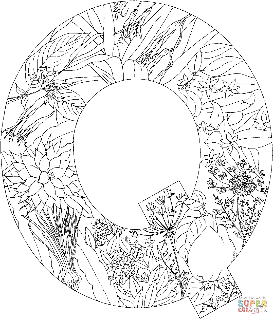 Letter Q Coloring Pages
 Letter Q with Plants coloring page