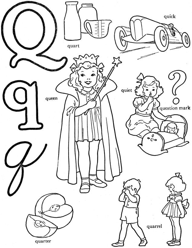 Letter Q Coloring Pages
 Alphabet Words Coloring Activity Sheet
