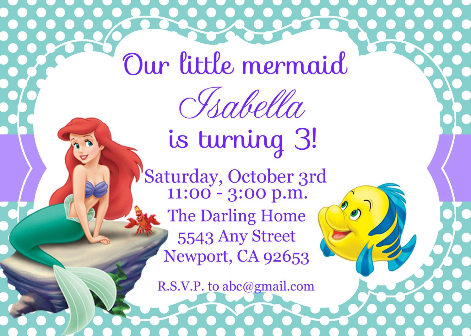 Little Mermaid Party Invitation Ideas
 The Little Mermaid Invitation Ariel Disney by