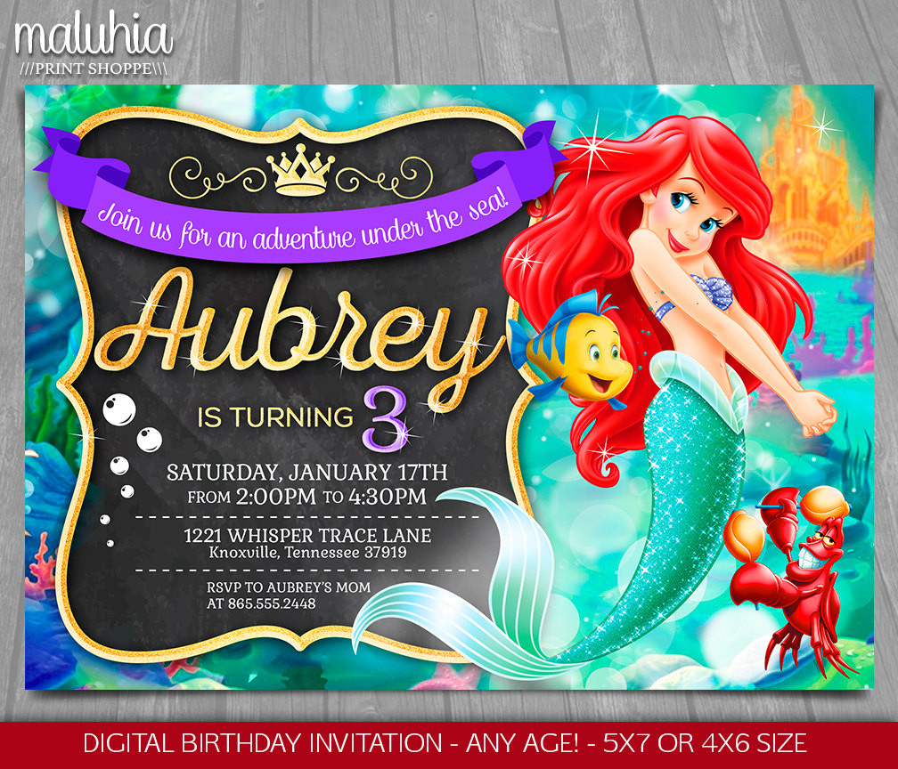 Little Mermaid Party Invitation Ideas
 Little Mermaid Invitation Disney Ariel Invite Little