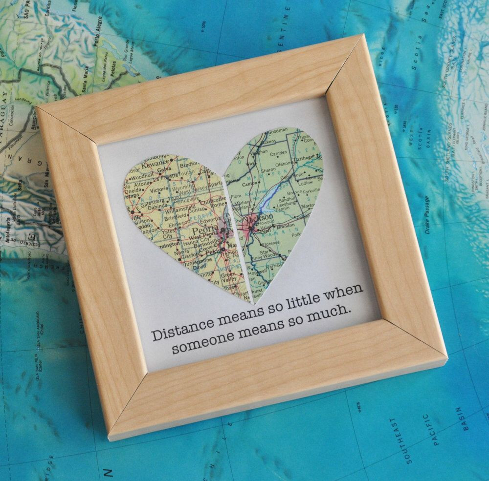 Long Distance Relationship Gift Ideas For Girlfriend
 Long Distance Relationship Couple Map Heart Framed with
