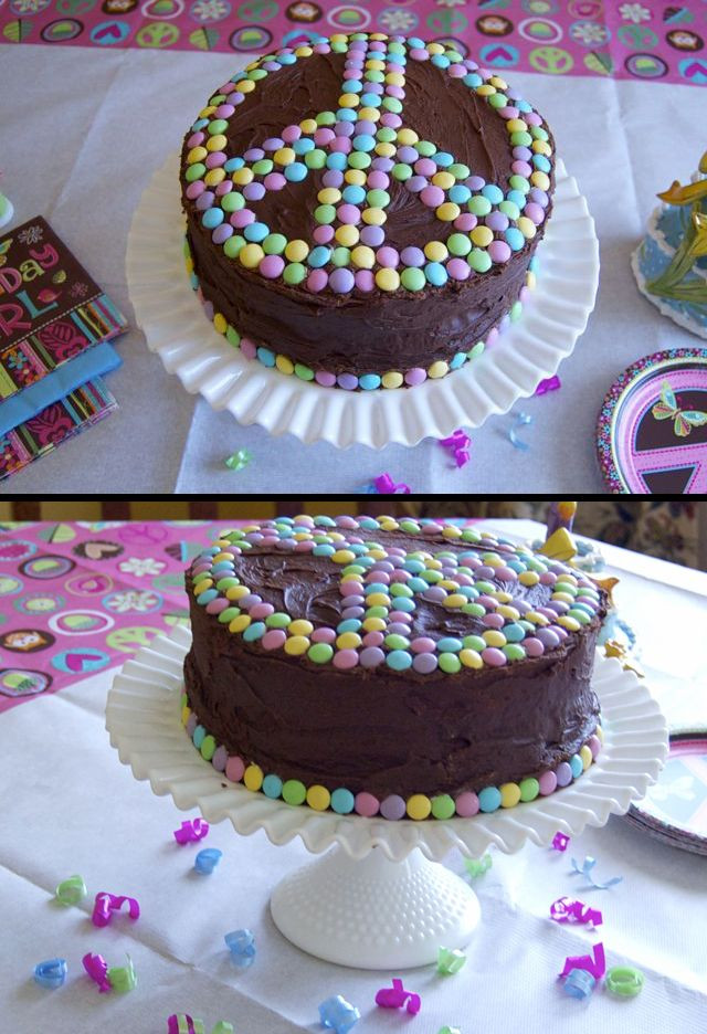 M&amp;Ms Birthday Cake
 Peace cake decorated with Easter M & Ms Coordinates well