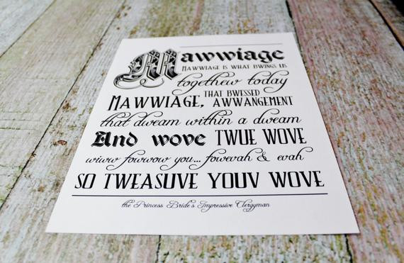 Marriage Quote Princess Bride
 Princess Bride Inspired Typography Print Wove Twue Wove