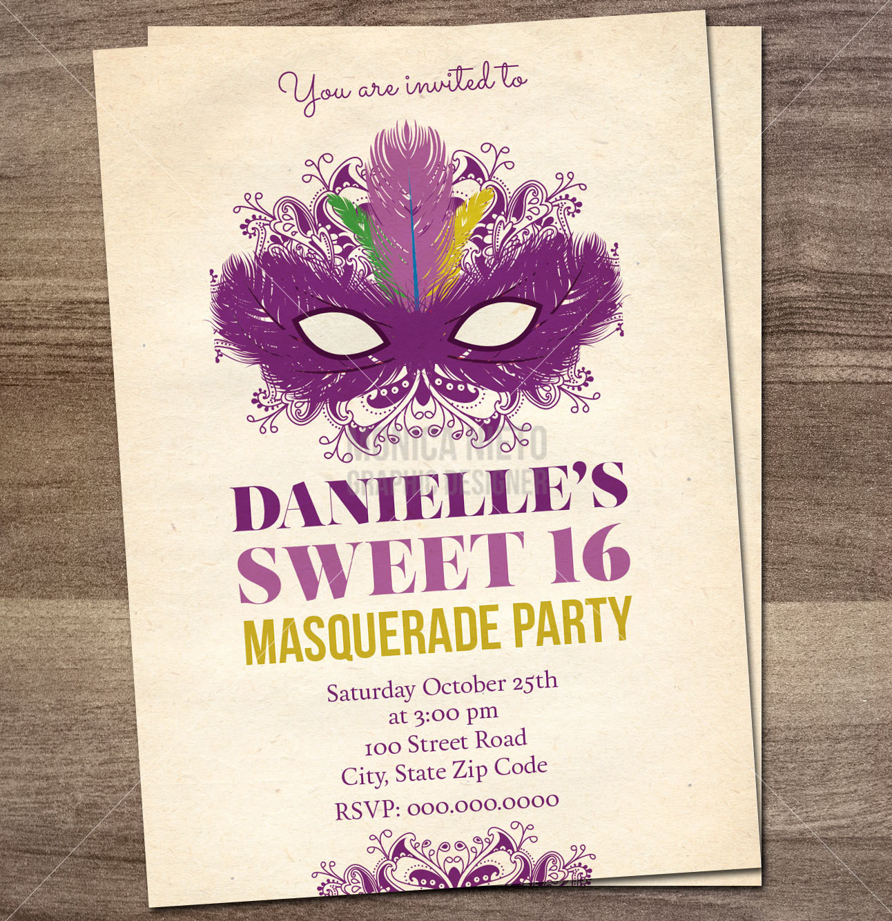 Masquerade Birthday Party Invitations
 Printable Sweet 16 Masquerade Birthday Party Invitation Mardi