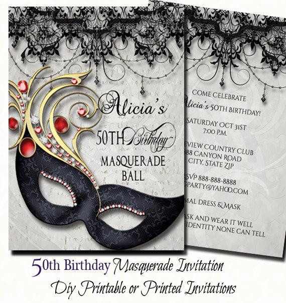 Masquerade Birthday Party Invitations
 50th Birthday Masquerade Party Invitation Masquerade Invite