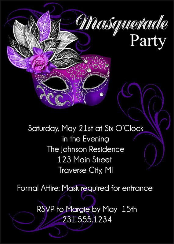 Masquerade Birthday Party Invitations
 Masquerade Party Invitation Mardi Gras Party Invitation