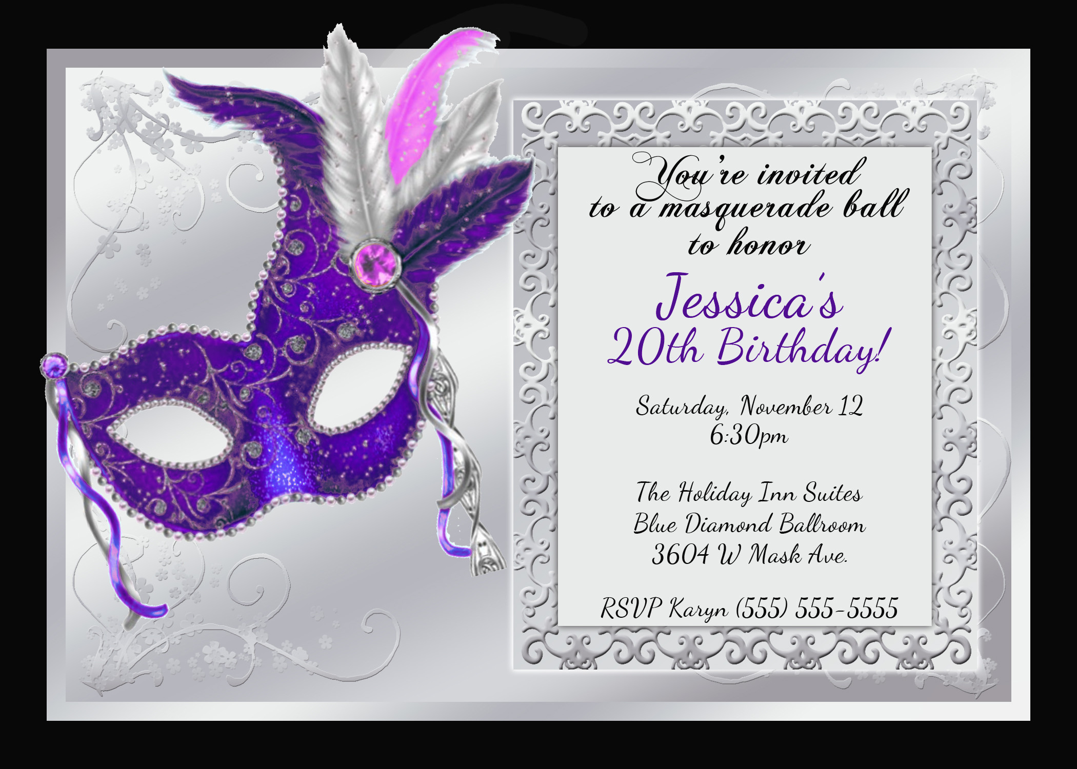 Masquerade Birthday Party Invitations
 Mardi Gras and Masquerade Birthday Invitations