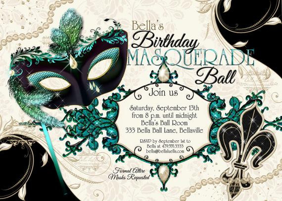 Masquerade Birthday Party Invitations
 Masquerade Party Invitation Mardi Gras Party Party