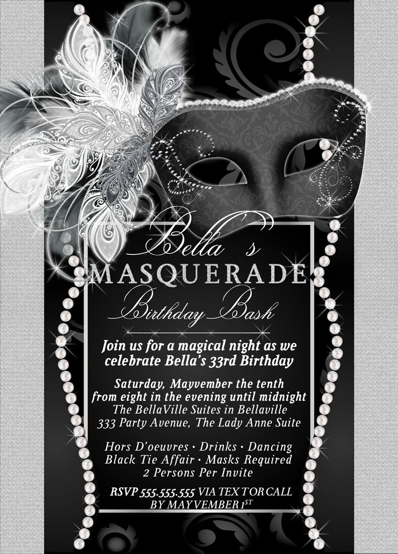 Masquerade Birthday Party Invitations
 Masquerade Party Invitation Mardi Gras Party Party
