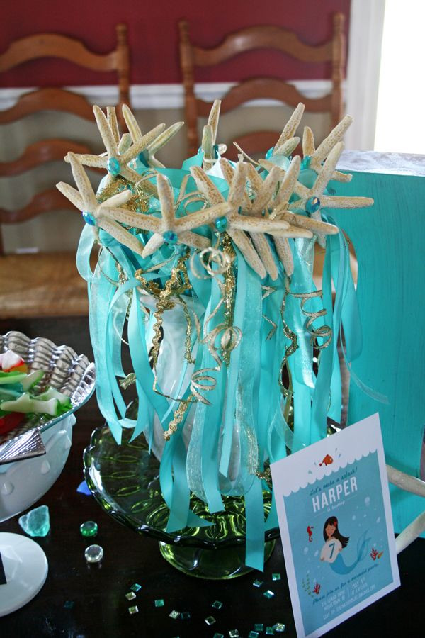 Mermaid Party Ideas Diy
 DIY mermaid wands for favors dowels painted turquoise
