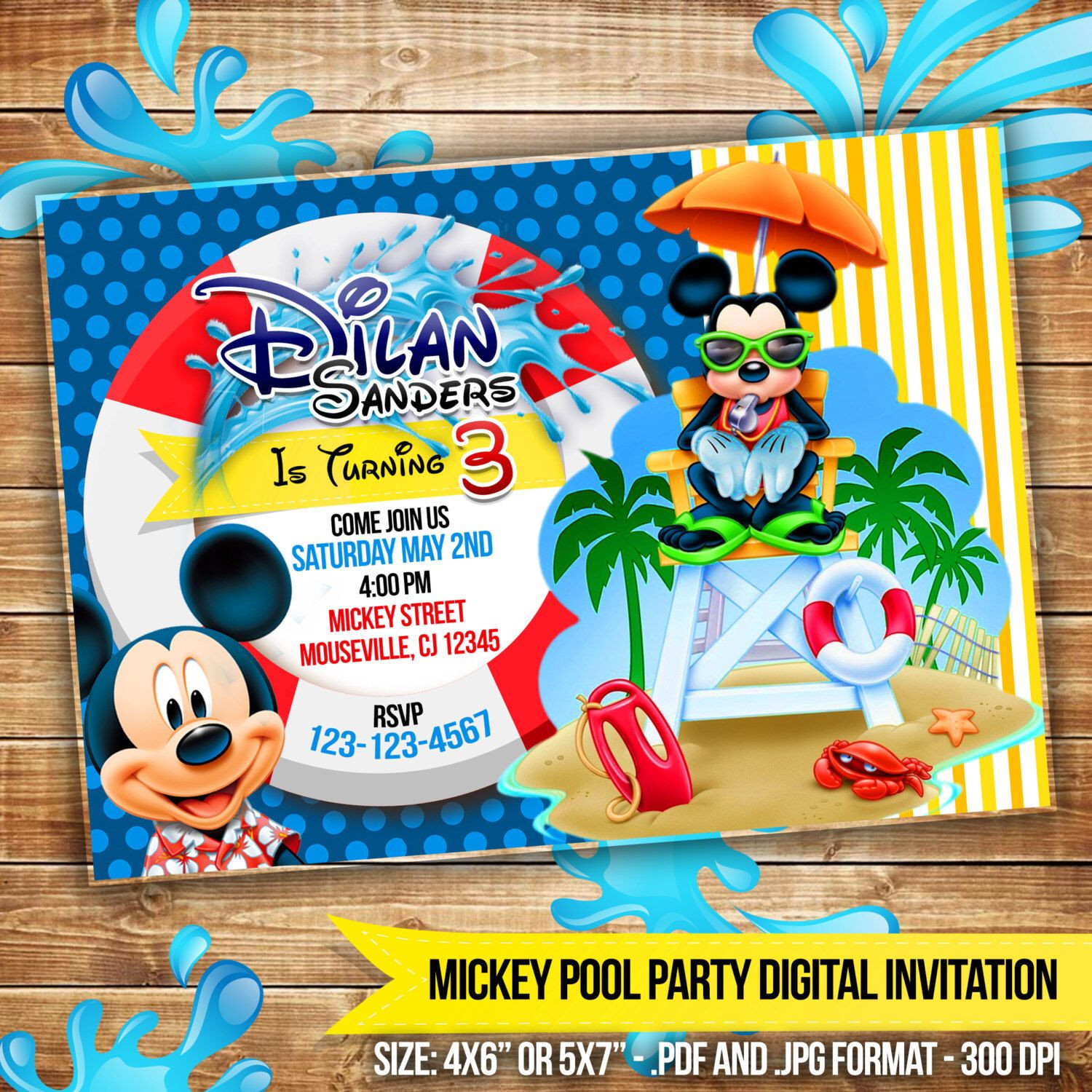 Mickey Mouse Beach Party Ideas
 Mickey Mouse Pool Party Digital Invitation Beach Party