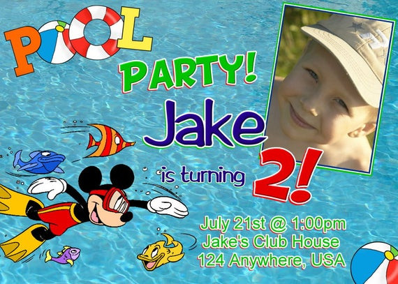 Mickey Mouse Pool Party Ideas
 Mickey Mouse POOL PARTY Birthday Invitations DIY Digital