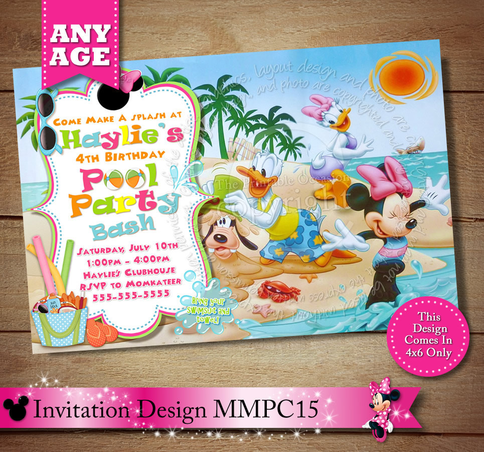 Mickey Mouse Pool Party Ideas
 Minnie Mouse Beach Invitation Minnie Mouse Pool Party
