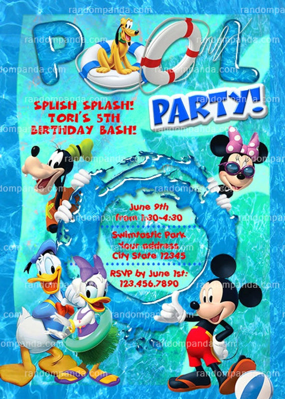 Mickey Mouse Pool Party Ideas
 Mickey Mouse Birthday Invitation Micky Mouse Swimming Pool