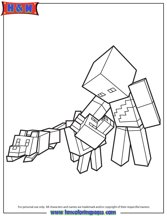 Minecraft Coloring Pages For Boys
 Minecraft Character And Wolves Coloring Page