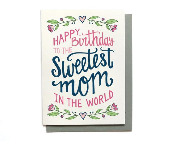 Mom Birthday Card Printable
 Mom Birthday Card Sweetest Mom in the World Hand Lettered