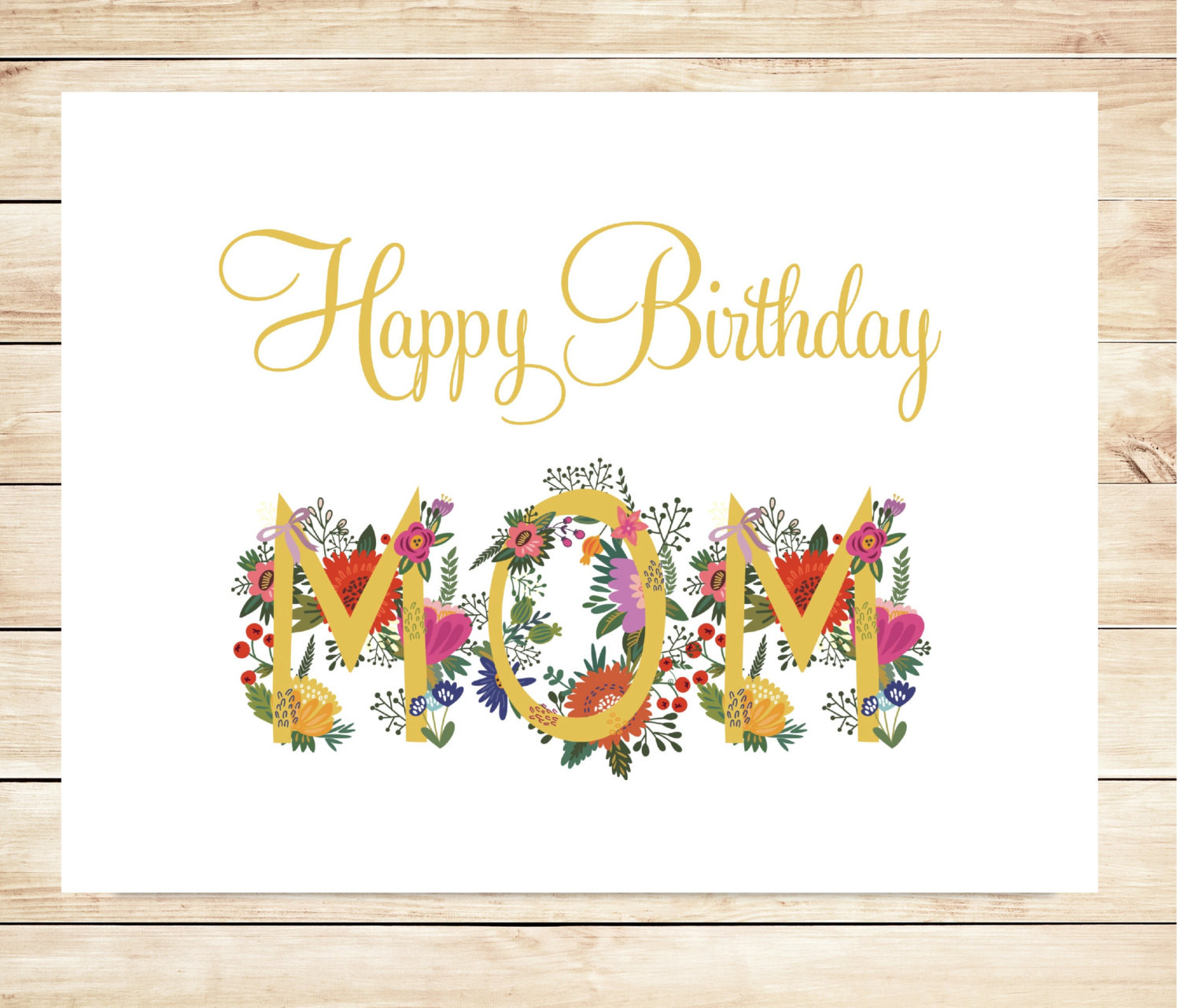 Mom Birthday Card Printable
 Printable Mom Happy Birthday Card DIY Happy Birthday Card