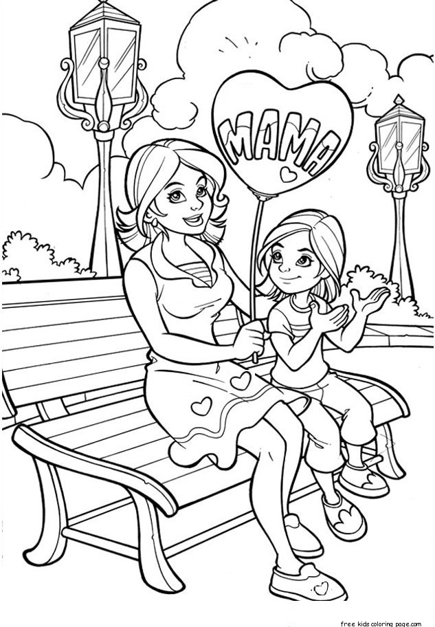 Mom Coloring Pages To Print
 Printable Happy mother and daughter in the park coloring