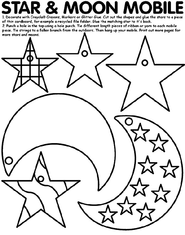 Moon And Stars Coloring Pages Printable
 Star and Moon Mobile Coloring Page