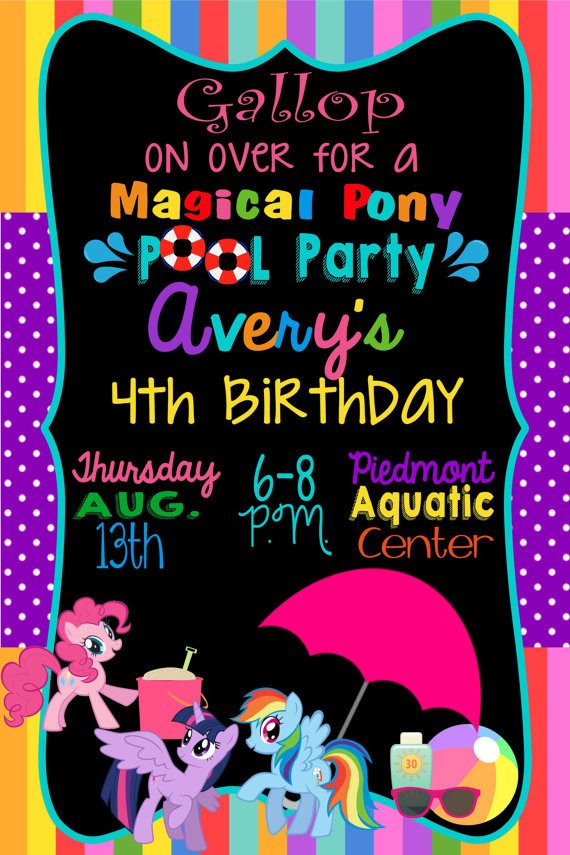 My Little Pony Pool Party Ideas
 My Little Pony Invitation Swim Party Girl Party Beach Bash