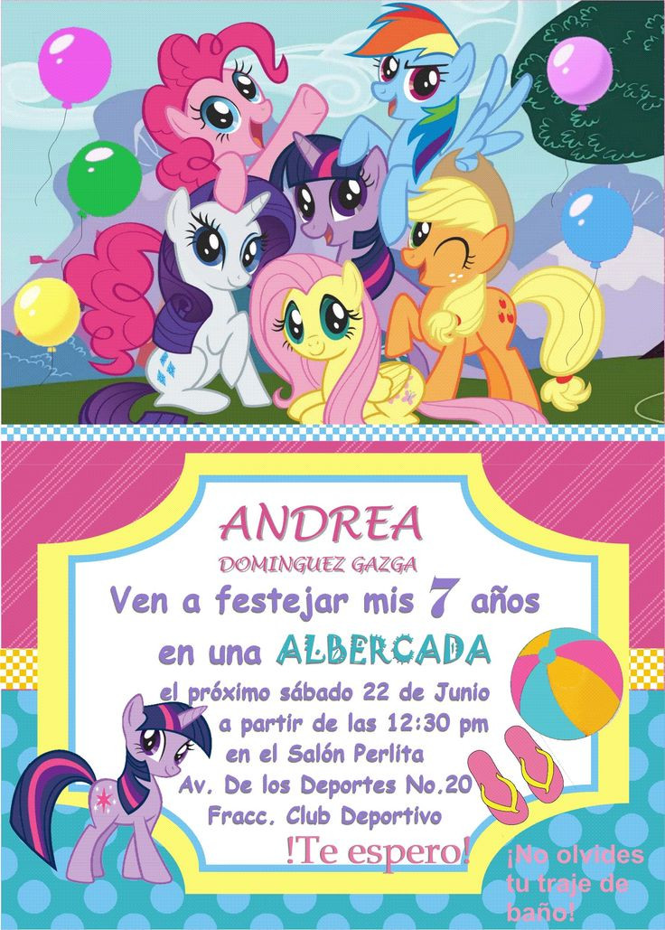 My Little Pony Pool Party Ideas
 Invitacion my little pony