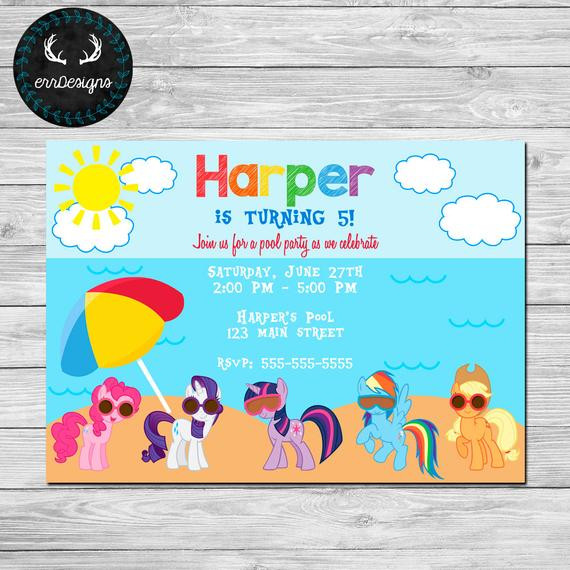 My Little Pony Pool Party Ideas
 My Little Pony Pool Party Invitation by ERRdesigns on Etsy
