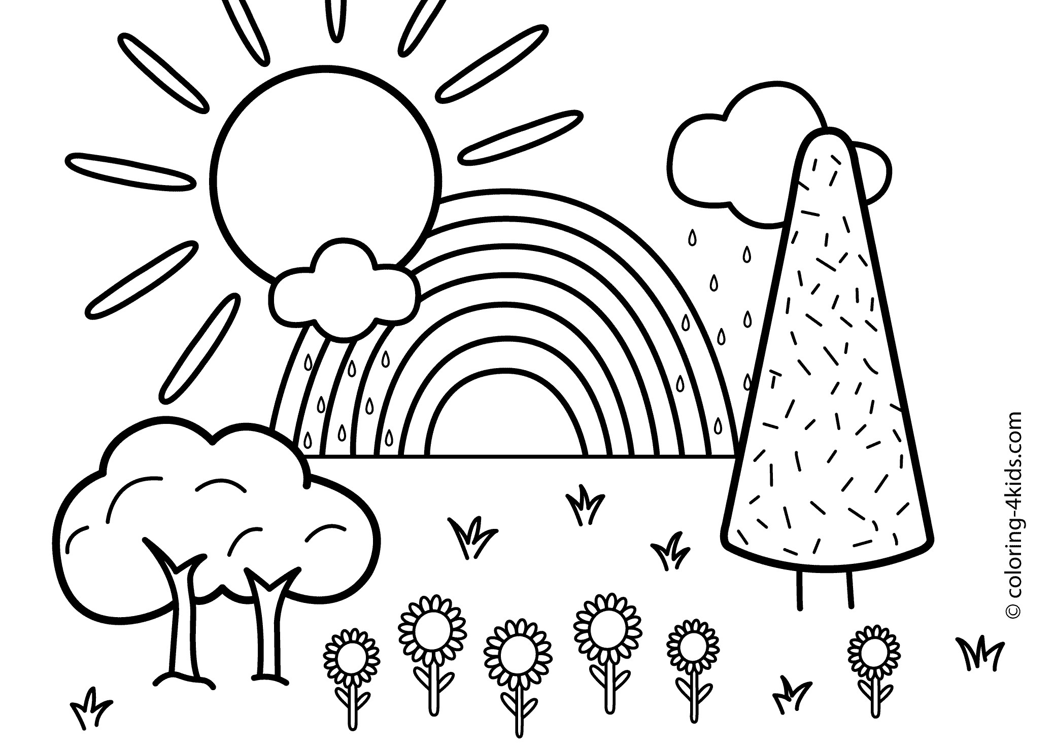 Nature Coloring Pages For Boys
 Nature coloring page for kids with rainbow printable free