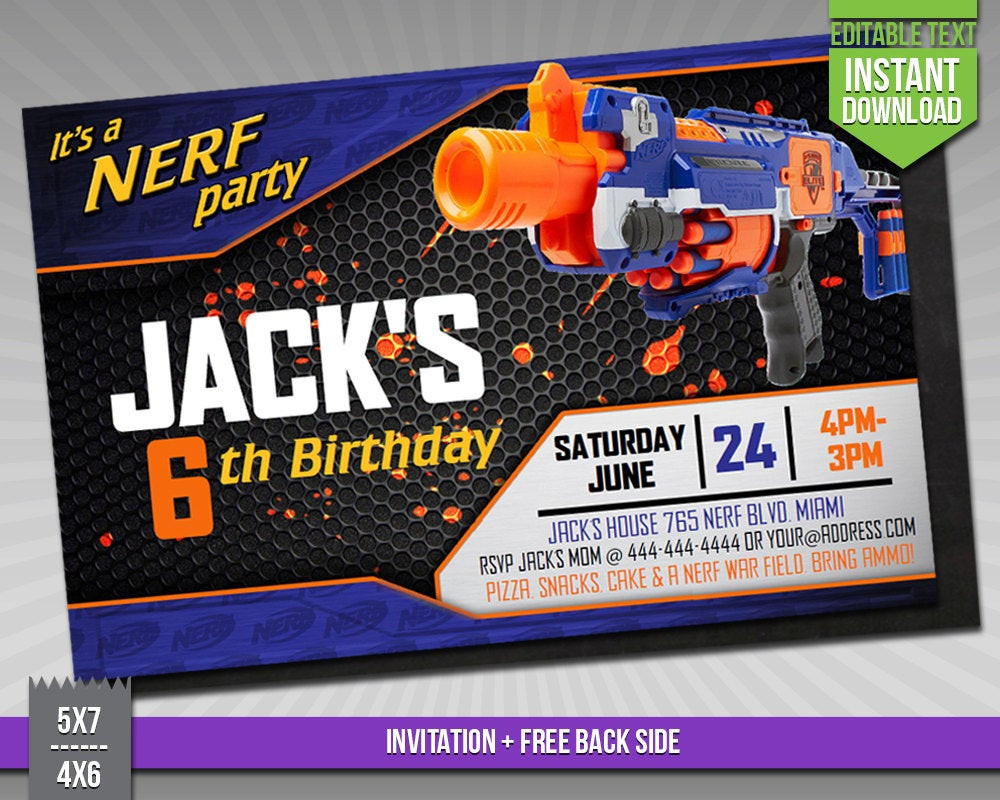 Nerf Birthday Invitations
 SALE OFF Nerf Invitation Nerf Wars Birthday by