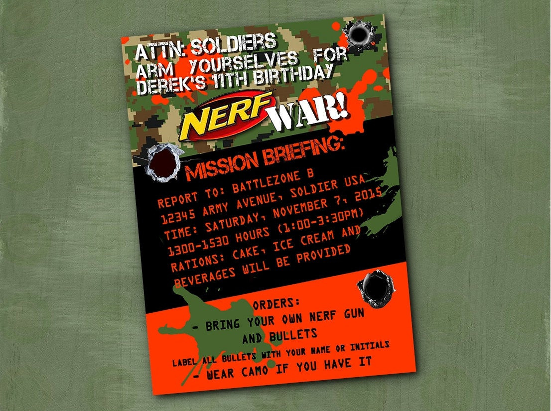 Nerf Birthday Invitations
 Nerf Invitation Nerf War Birthday Party by ParchmentSkies