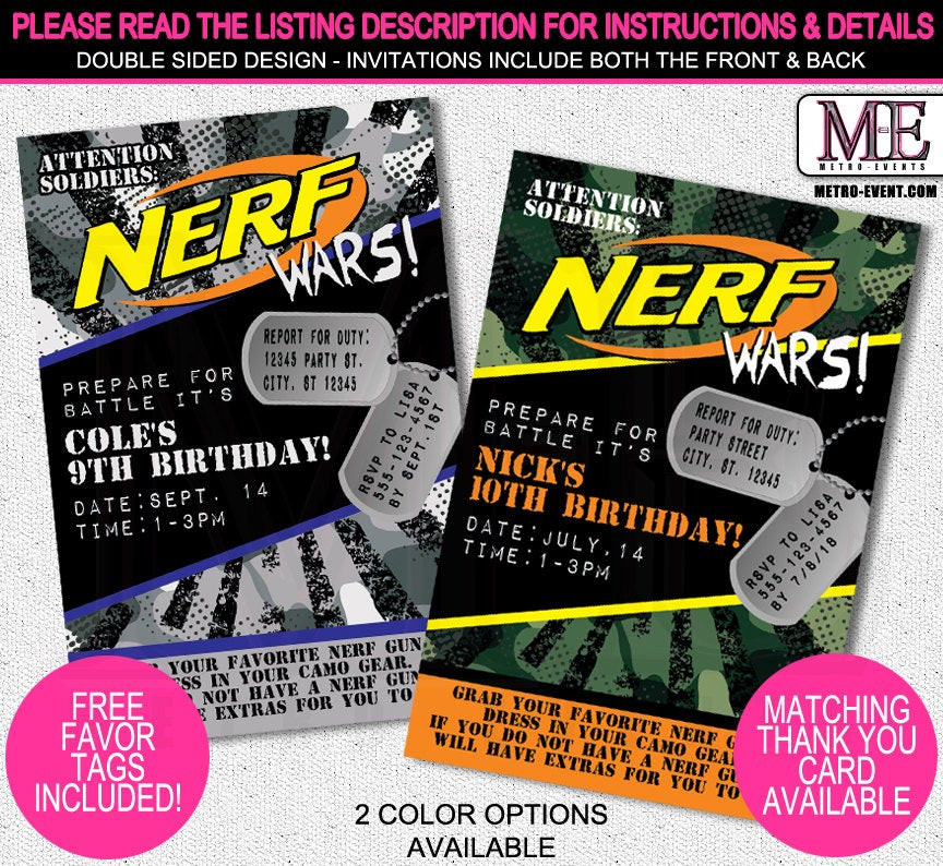 Nerf Birthday Invitations
 Nerf Wars Birthday Invitations Nerf Wars by MetroEvents on