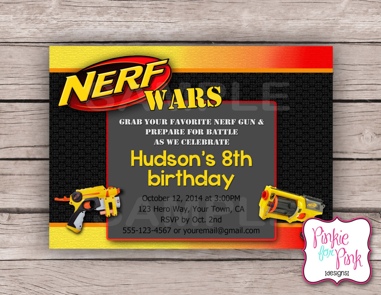 Nerf Birthday Invitations
 Personalized Nerf Wars Birthday Party Invitation by