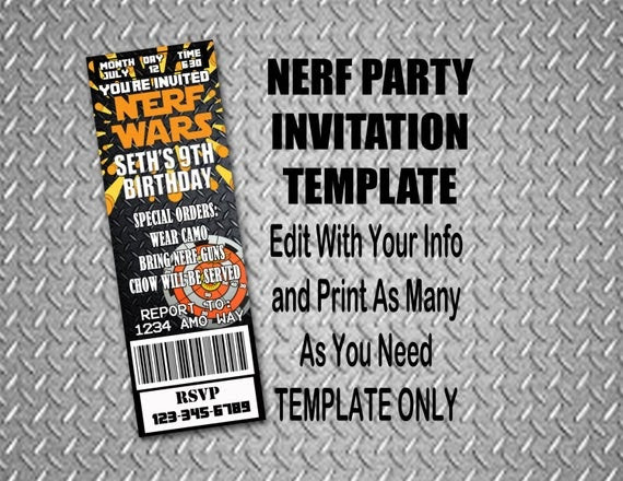 Nerf Birthday Invitations
 Everything That I Need Nerf Wars Birthday party
