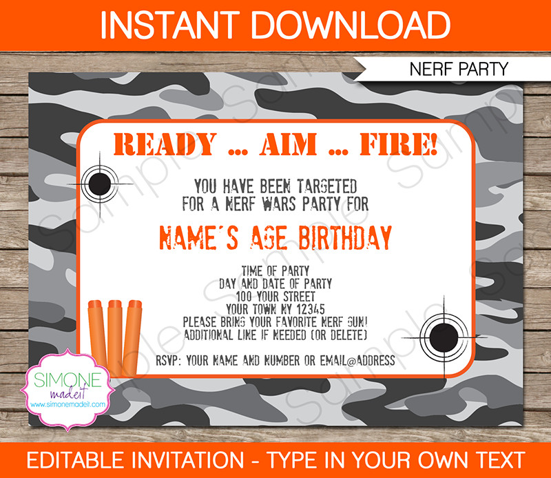 Nerf Birthday Invitations
 Nerf Party Invitations Nerf Invitations