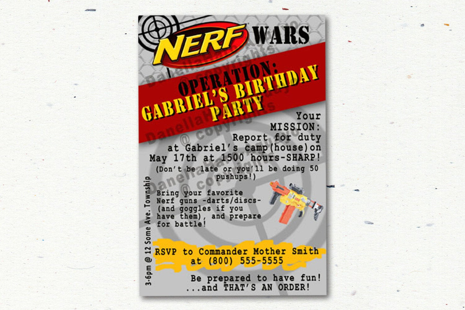 Nerf Birthday Invitations
 NERF GUN Party Invitations Size Customized by PrintingTheMoon