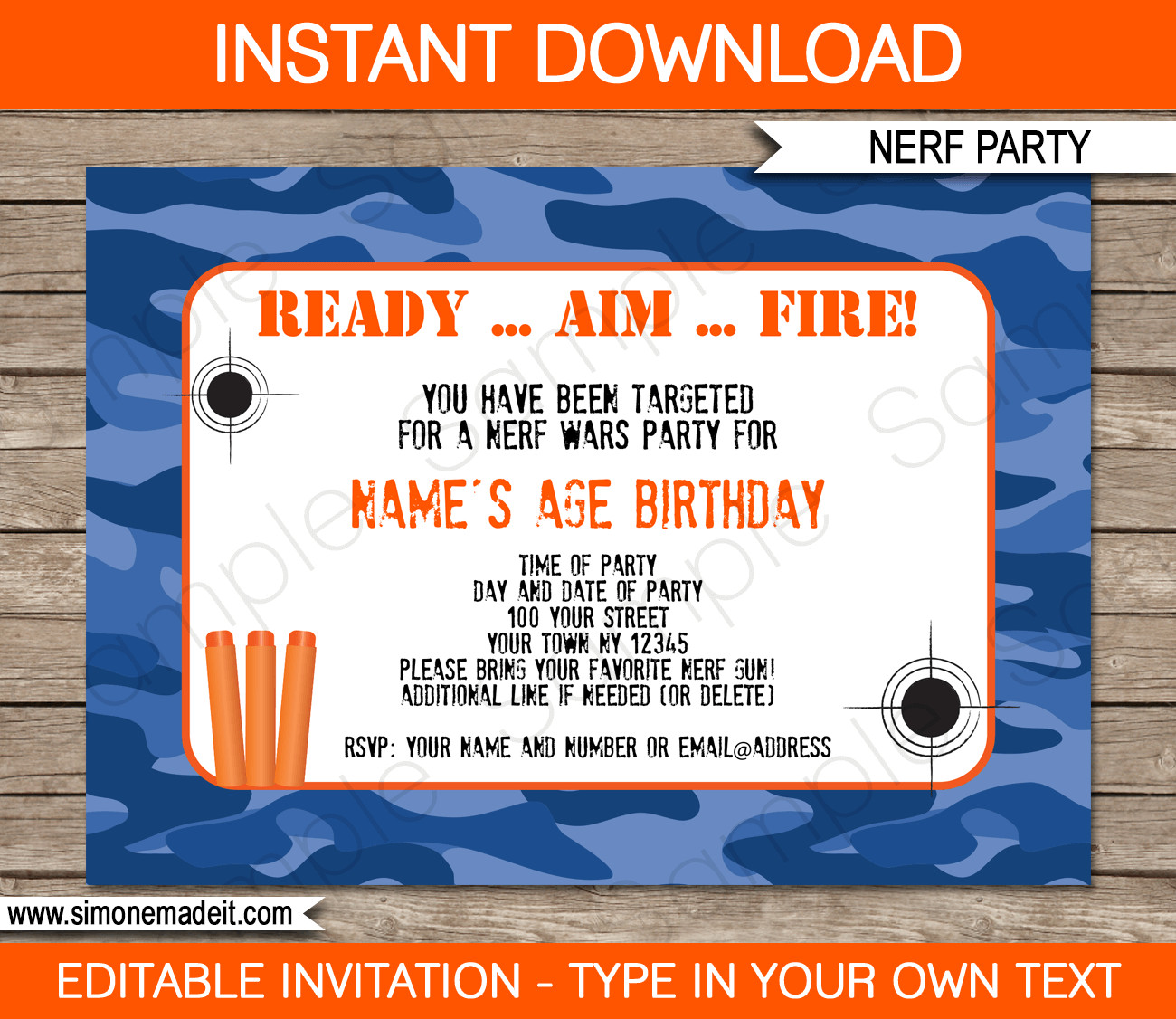 Nerf Birthday Invitations
 Nerf Printables Blue Camo